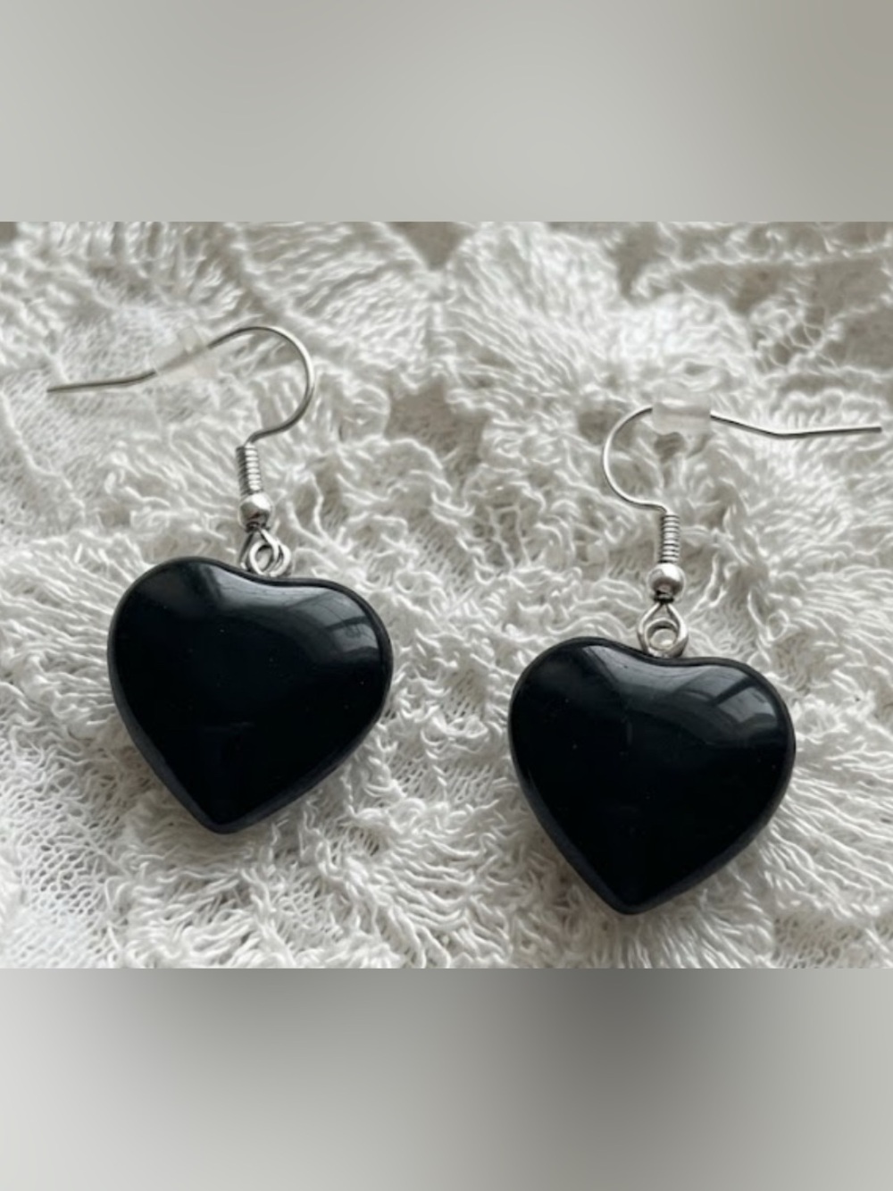 Black Obsidian Heart Drop Earrings
